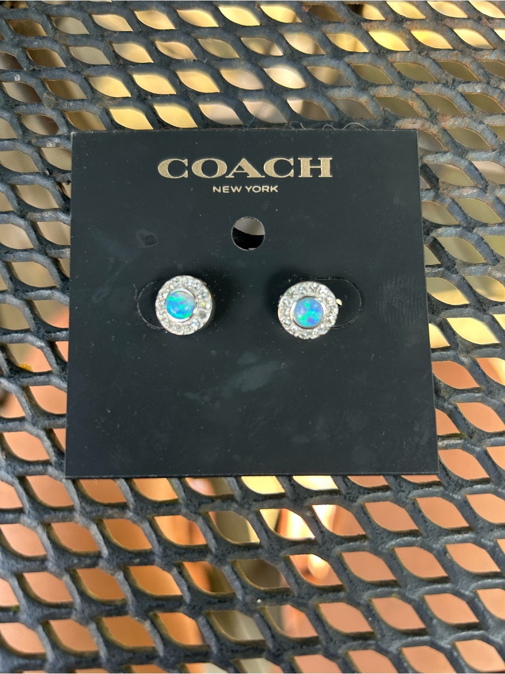 Coach Blue Opal Halo Stud Earrings with Crystal Surround
